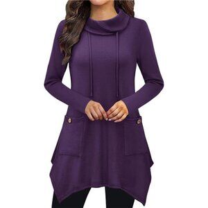 Fall Sweaters for Women 2025 Cowl Neck Long Asymmetrical Tunic Sweaters